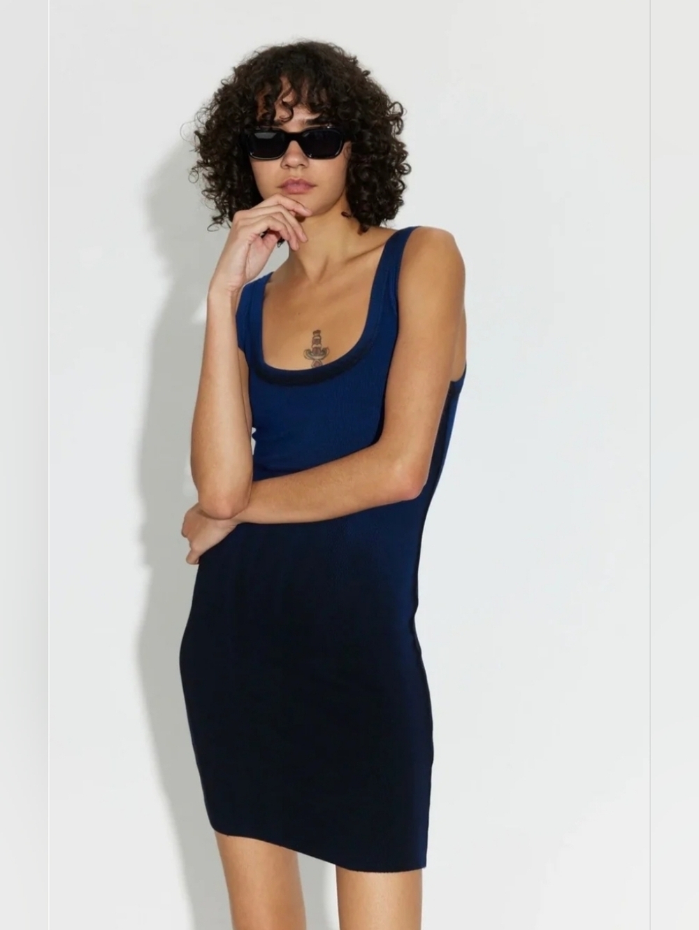 Cotton Citizen Verona Blue Arctic Ribbed Tank Dress Size Small Black Ombre Edgy - Picture 2 of 16